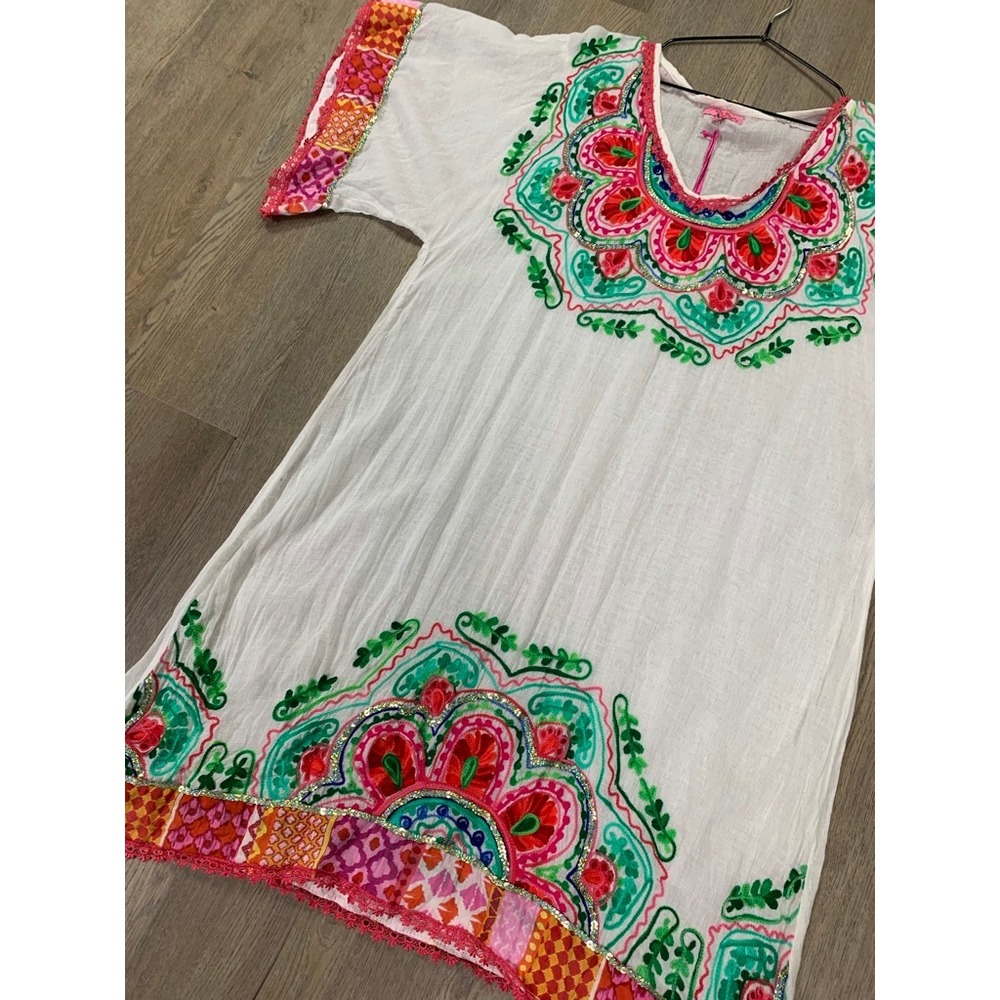 Ruby Yaya Aari Gucci Dress White Embroidered Sequin Tunic Boho Mini Dress Small - Picture 2 of 9